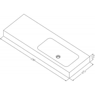 Cristalstone Linea Simpla umywalka 130x45 cm prostokątna ścienna-z blatem biała U1300-MBPOT/BO