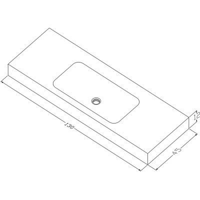 Cristalstone Linea Simpla umywalka 130x45 cm prostokątna ścienna-z blatem biała U1300-MCOT/BO