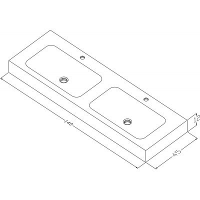 Cristalstone Linea Simpla umywalka 140x45 cm prostokątna ścienna biała U1400-2xMCOT