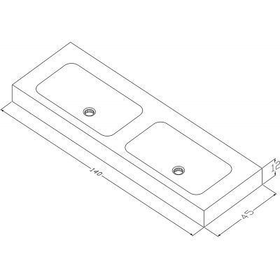 Cristalstone Linea Simpla umywalka 140x45 cm prostokątna ścienna biała U1400-2xMCOT/BO