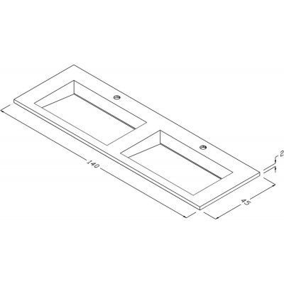 Cristalstone Linea Ideal umywalka 140x45 cm wpuszczana prostokątna podwójna biały U1400-2xMOLC/CR