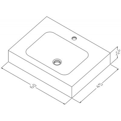 Cristalstone Linea Simpla umywalka 60x45 cm prostokątna ścienna-z blatem biała U600-MCOT