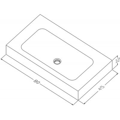 Cristalstone Linea Simpla umywalka 80x45 cm prostokątna ścienna-z blatem biała U800-MCOT/BO