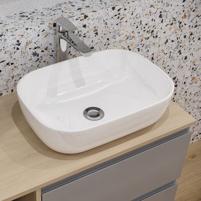 Cersanit Moduo SET B689 umywalka 56,5x36,5 cm nablatowa z szafką 80 cm biała/dąb i dwiema szafkami wiszącymi S801-447