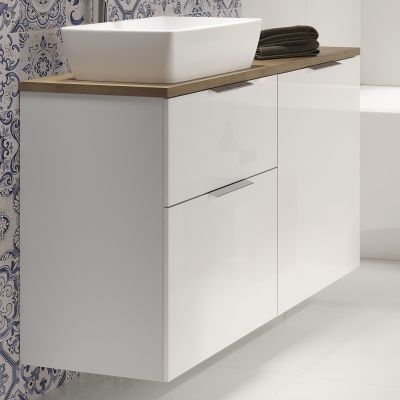 Cersanit City zestaw 80 cm szafka podumywalkowa z blatem Moduo biały połysk/dąb (S590023, S584018DSM, S584034, S5990162)