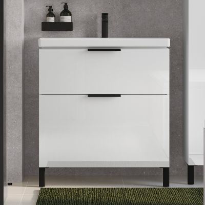 Cersanit City zestaw 80 cm szafka podumywalkowa z blatem Moduo biały połysk/dąb (S590023, S584018DSM, S584033, S5990163)