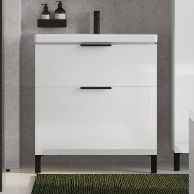 Cersanit City zestaw 60 cm szafka podumywalkowa z blatem Moduo biały połysk/dąb (S590022, S584017DSM, S584033, S5990163)