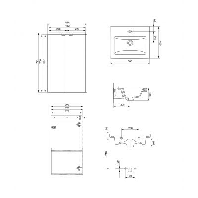 Cersanit Ovida umywalka z szafką 50 cm dąb S4047-004