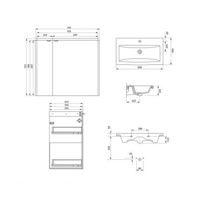 Cersanit Ovida umywalka z szafką 80 cm dąb S4047-006