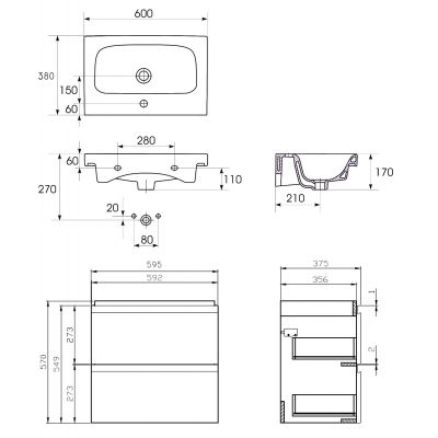 Zestaw Cersanit Moduo umywalka z szafką 60 cm zestaw meblowy Slim EcoBox biały/szary S801-226-ECO