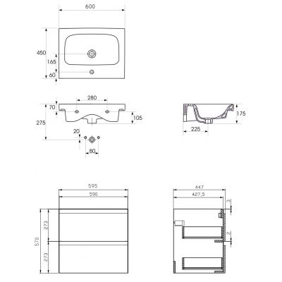 Zestaw Cersanit Moduo umywalka z szafką 60 cm zestaw meblowy EcoBox biały/szary S801-222-ECO