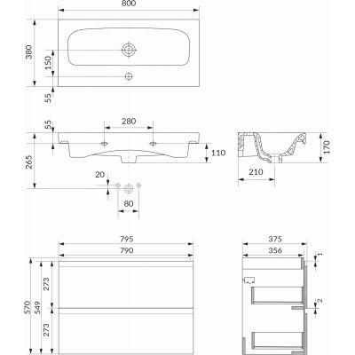 Cersanit Moduo Slim SET B813 umywalka z szafką 80 cm wisząca antracyt S801-468-DSM