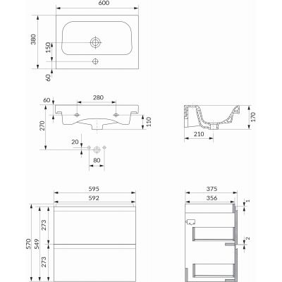 Cersanit Moduo Slim SET B814 umywalka z szafką 60 cm wisząca antracyt S801-469-DSM