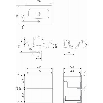 Cersanit Moduo Slim SET B815 umywalka z szafką 50 cm wisząca antracyt S801-470-DSM