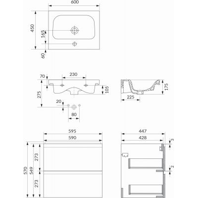 Cersanit Moduo B817 umywalka z szafką 60 cm wisząca antracyt S801-472-DSM