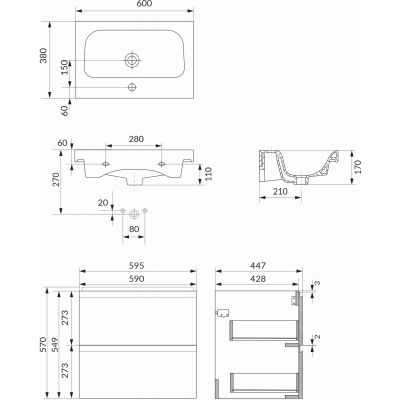 Cersanit Moduo SET B896 umywalka z szafką 60 cm wisząca antracyt S801-486-DSM