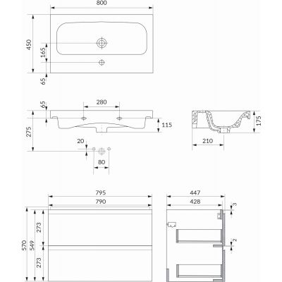 Cersanit Moduo SET B897 umywalka z szafką 80 cm wiszący antracyt S801-487-DSM