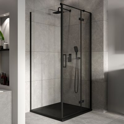 Cersanit City kabina prysznicowa 90x90 cm kwadratowa prawa czarny mat/szkło przezroczyste S584-103