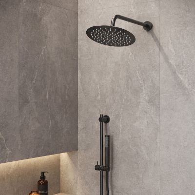 Cersanit Zen zestaw prysznicowy podtynkowy termostatyczny z deszczownicą czarny-gun metal S952-046
