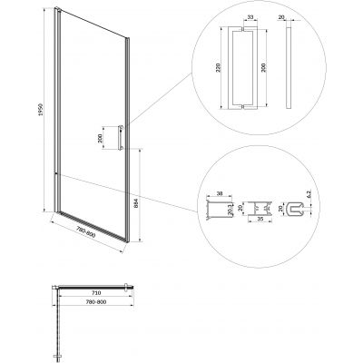 Cersanit Moduo drzwi prysznicowe 80 cm uchylne chrom połysk/szkło przezroczyste S162-020