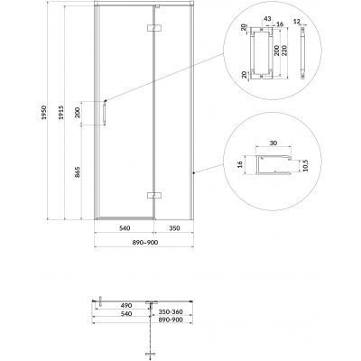 Cersanit Larga drzwi prysznicowe 90 cm uchylne złoty mat/szkło przezroczyste S164-062