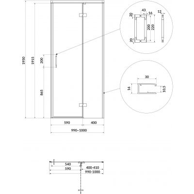 Cersanit Larga drzwi prysznicowe 100 cm uchylne złoty mat/szkło przezroczyste S164-063
