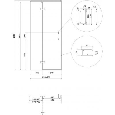 Cersanit Larga drzwi prysznicowe 90 cm uchylne złoty mat/szkło przezroczyste S164-066