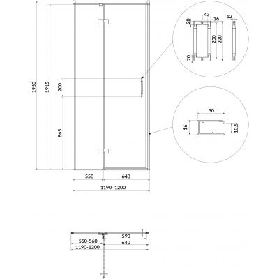 Cersanit Larga drzwi prysznicowe 120 cm uchylne złoty mat/szkło przezroczyste S164-068