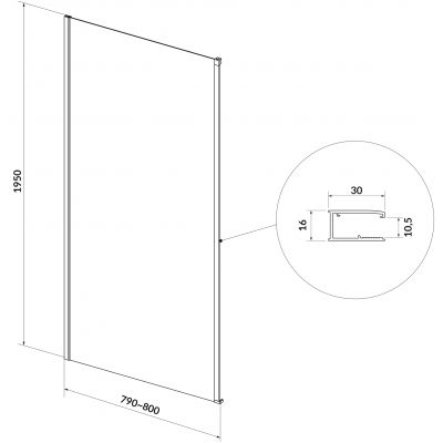 Cersanit Larga ścianka prysznicowa 80 cm złoty mat/szkło przezroczyste S164-069