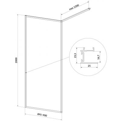 Cersanit Larga ścianka prysznicowa walk-in 90 cm złoty mat/szkło przezroczyste S164-072
