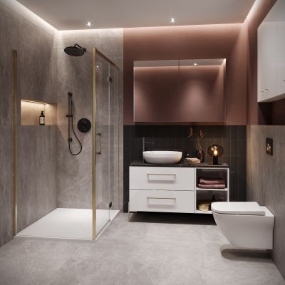 Cersanit Larga ścianka prysznicowa walk-in 120 cm złoty mat/szkło przezroczyste S164-074