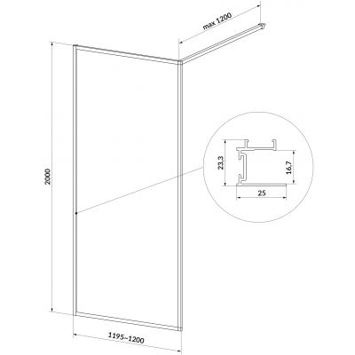 Cersanit Larga ścianka prysznicowa walk-in 120 cm złoty mat/szkło przezroczyste S164-074