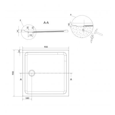 Cersanit Tako brodzik 90x90 cm kwadratowy czarny mat S204-030