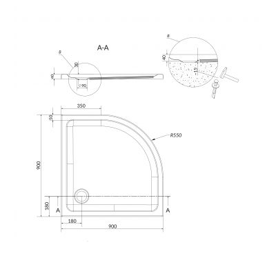 Cersanit Tako brodzik 90x90 cm półokrągły szary mat S204-036