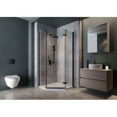 Cersanit City kabina prysznicowa 90x90 cm pięciokątna prawa czarny mat/szkło przezroczyste S584-082