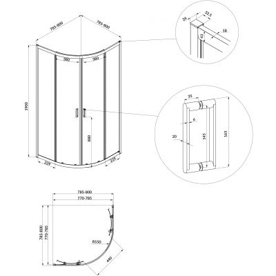 Cersanit Arteco kabina prysznicowa 80x80 cm półokrągła czarny mat/szkło przezroczyste S913-013