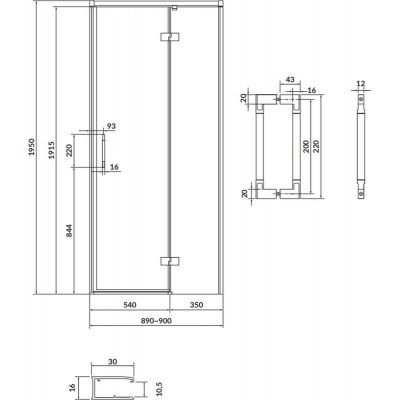 Cersanit Larga drzwi prysznicowe 90 cm prawe czarny/szkło przezroczyste S932-124