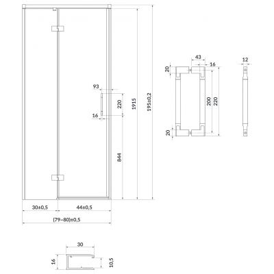 Cersanit Larga drzwi prysznicowe 80 cm lewe czarny/szkło przezroczyste S932-127