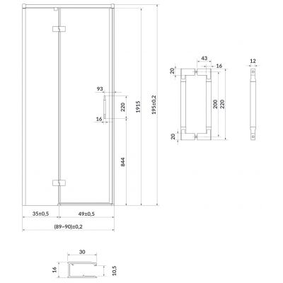 Cersanit Larga drzwi prysznicowe 90 cm lewe czarny/szkło przezroczyste S932-128