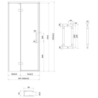 Cersanit Larga drzwi prysznicowe 100 cm lewe czarny/szkło przezroczyste S932-129