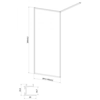 Cersanit Larga Walk-In ścianka prysznicowa 90 cm czarny/szkło przezroczyste S932-138
