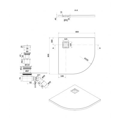 Cersanit Tako Slim brodzik 80x80 cm półokrągły biały mat S932-155