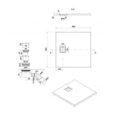 Cersanit Tako Slim brodzik 80x80 cm kwadratowy szary mat S932-161