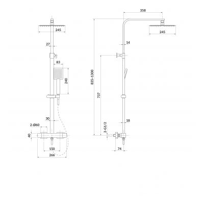 Cersanit City zestaw prysznicowy ścienny termostatyczny z deszczownicą czarny S951-849