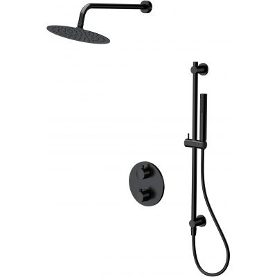 Cersanit Zen zestaw wannowo-prysznicowy podtynkowy termostatyczny z deszczownicą czarny mat S952-033