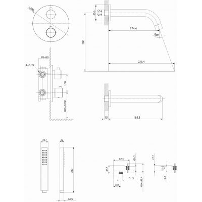 Cersanit Zen zestaw wannowo-prysznicowy podtynkowy termostatyczny czarny mat S952-041