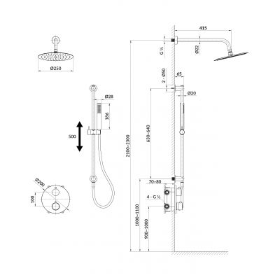 Cersanit Zen zestaw prysznicowy podtynkowy termostatyczny z deszczownicą czarny-gun metal S952-046