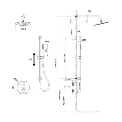 Cersanit Zen zestaw prysznicowy podtynkowy termostatyczny z deszczownicą miedź szczotkowana S952-050