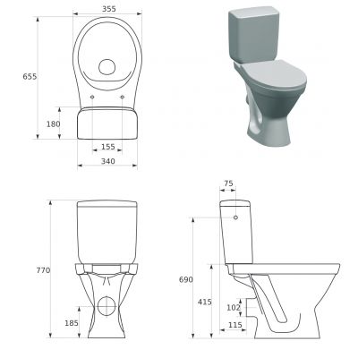 Cersanit MITO Cersania II SimpleOn zestaw WC kompakt z deską wolnoopadającą Slim biały K11-2340
