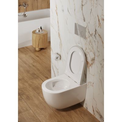 Cersanit Navado miska WC z deską wolnoopadającą wisząca bez kołnierza ze spłukiwaniem wirowym biały połysk S4036-001